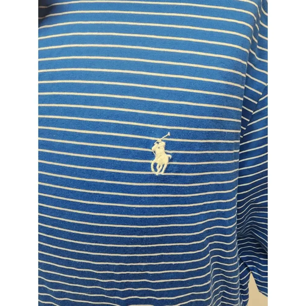 Ralph Lauren Polo Golf Men's Size Large Blue And White Striped Polo Shirt Short